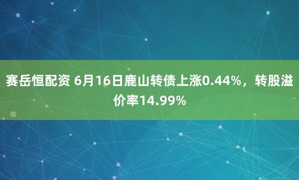 赛岳恒配资 6月16日鹿山转债上涨0.44%，转股溢价率14.99%
